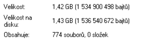 ukázka původní velikosti 774 souborů zabírajících 1,43GB